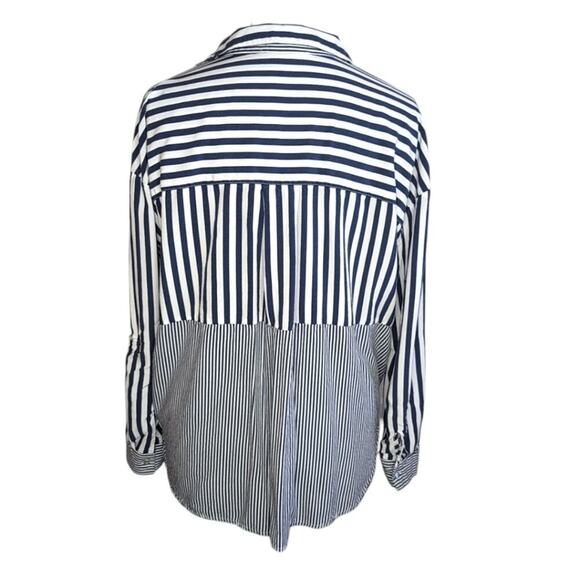 Jane and Delancey navy & white striped rayon button-front shirt, size XL - Picture 3 of 11